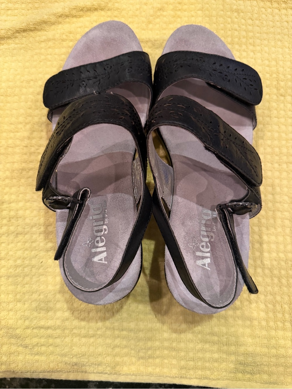 Alegria Black Leather Double-Strap Sandals